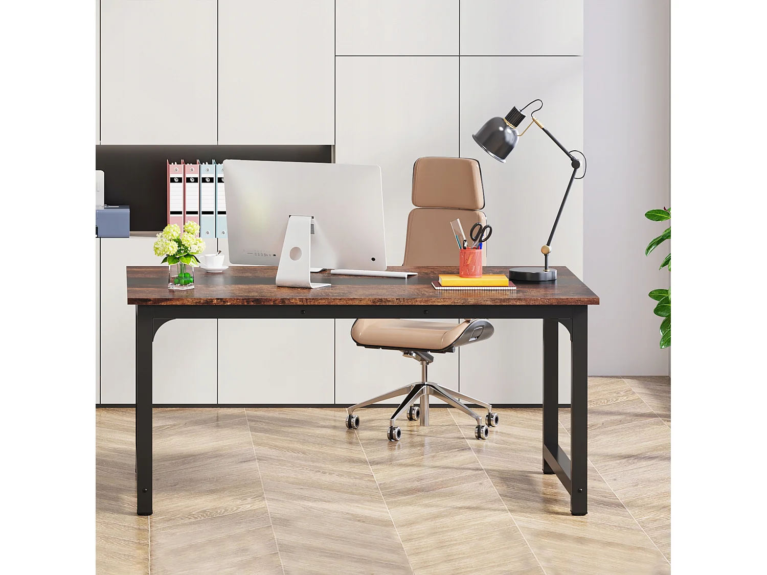 Bureau d'ordinateur Moderne, 160 x 80 cm, Grand Bureau, Table d'ordinateur, Bureau d'étude, Poste de Travail pour Bureau à Domicile, Rustique/Noir