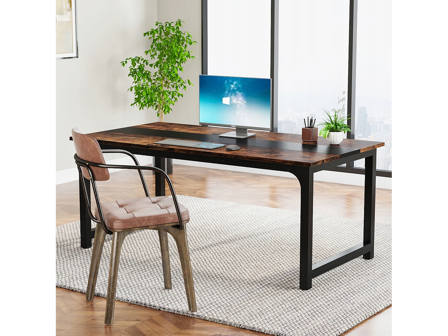 Bureau d'ordinateur Moderne, 160 x 80 cm, Grand Bureau, Table d'ordinateur, Bureau d'étude, Poste de Travail pour Bureau à Domicile, Rustique/Noir