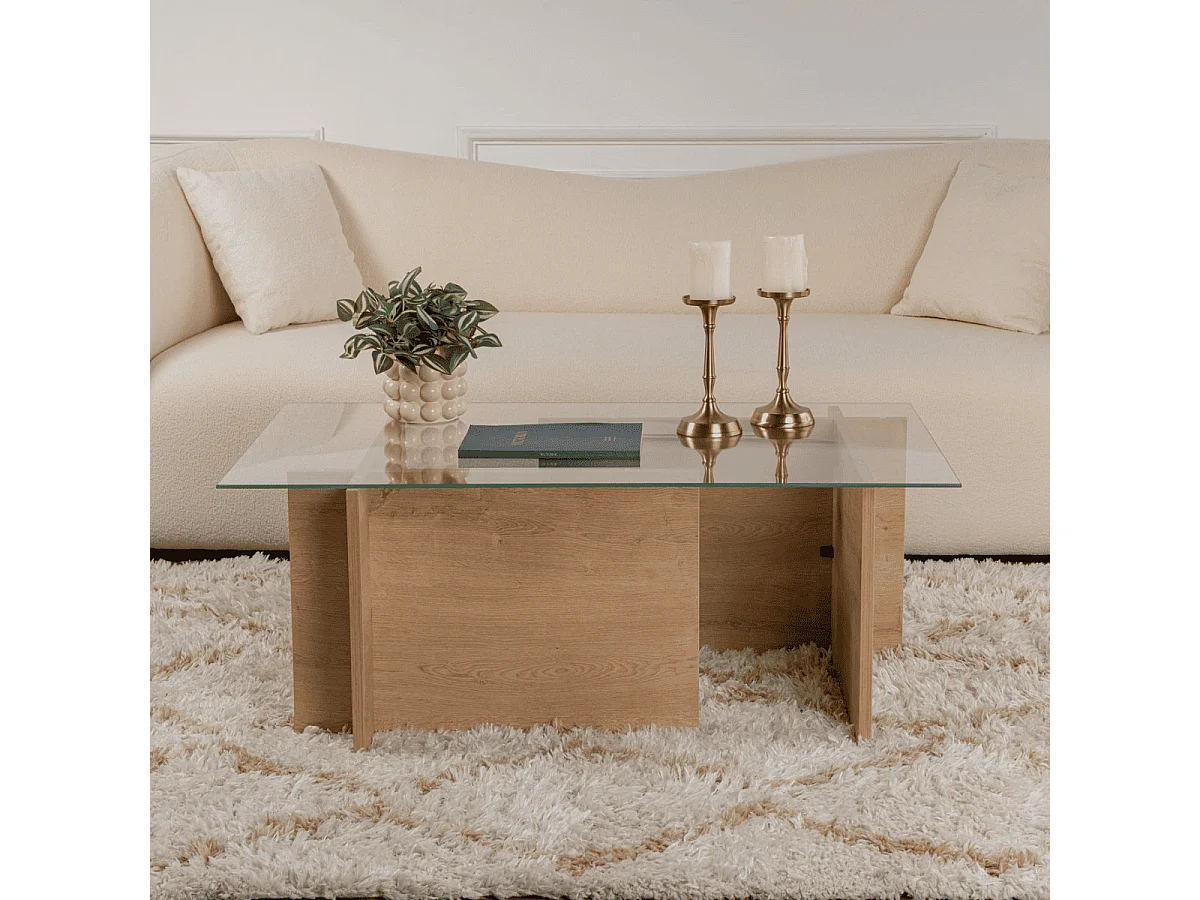 Mesa de centro con tablero de vidrio L105 cm - NOAH