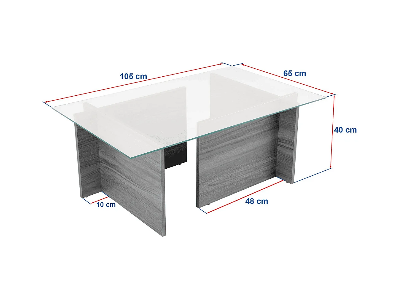 Mesa de centro con tablero de vidrio L105 cm - NOAH
