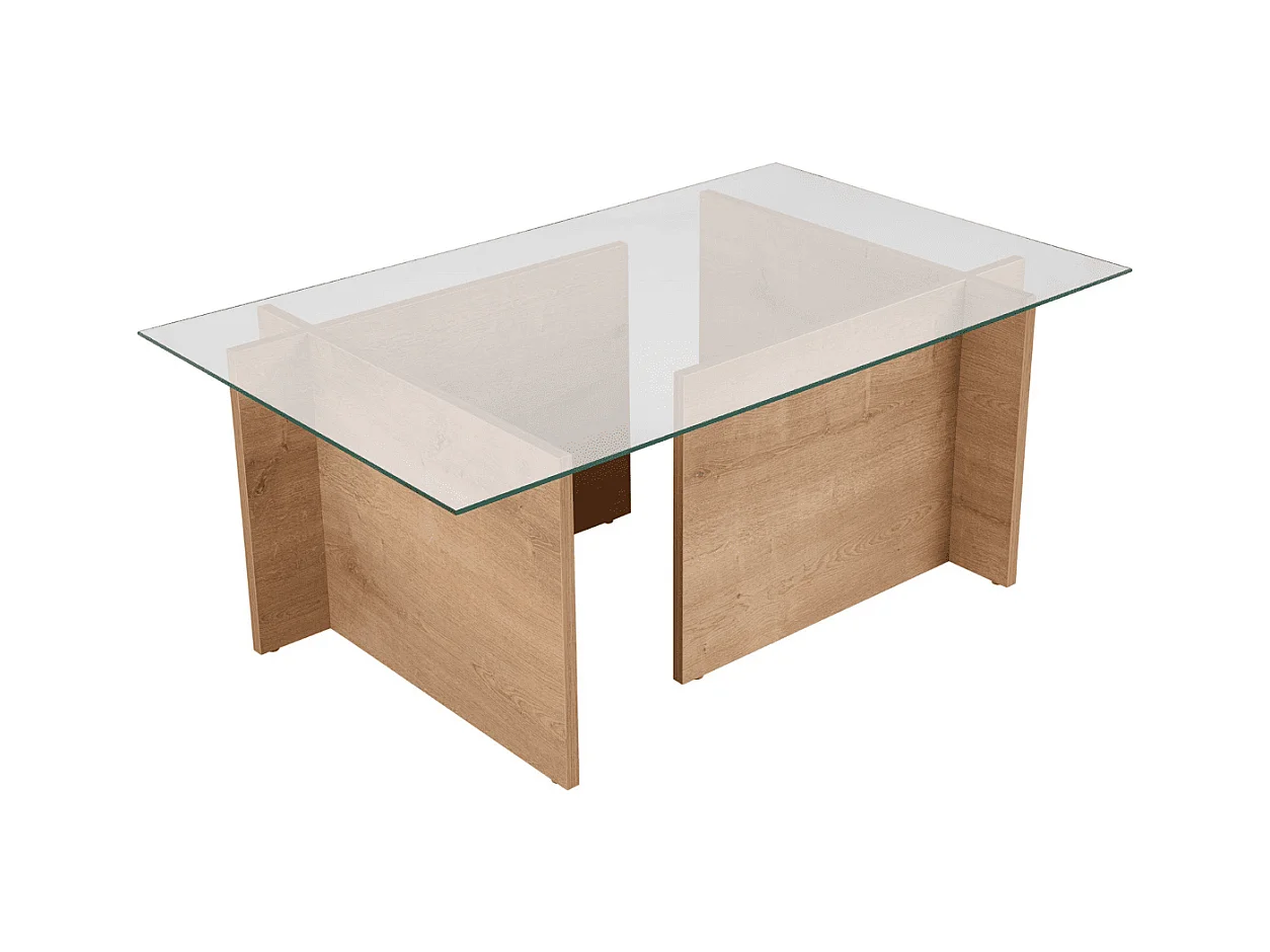 Table basse avec plateau en verre L105 cm - NOAH