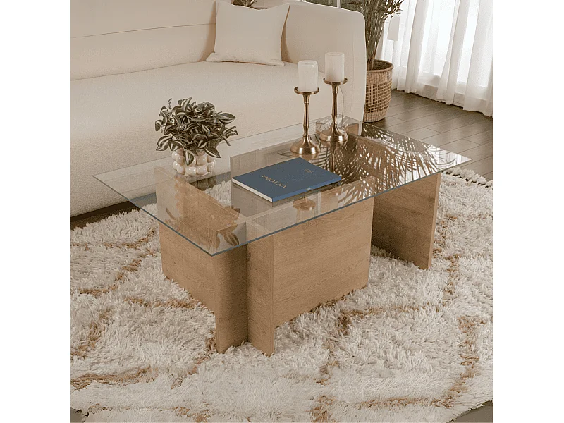 Salontafel met glazen blad L105 cm - NOAH