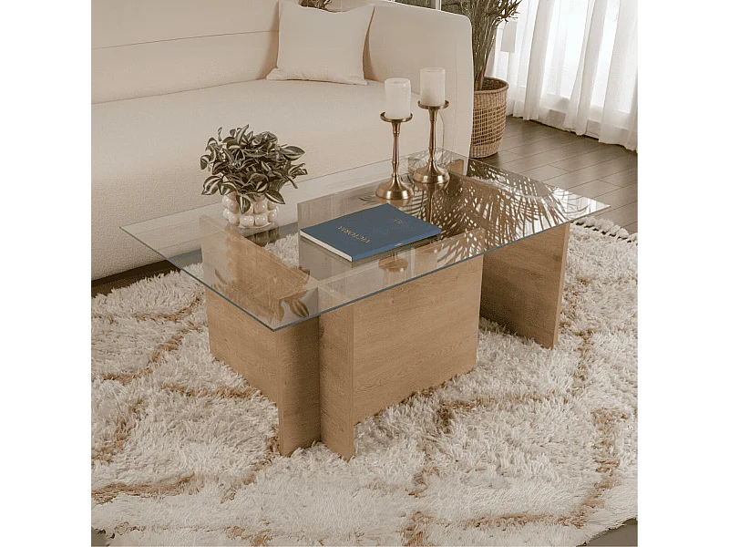 Salontafel met glazen blad L105 cm - NOAH