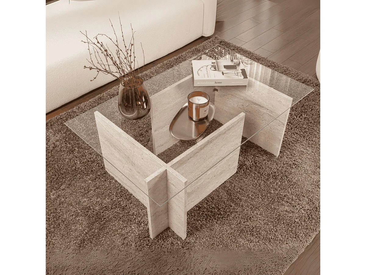 Mesa de centro con tablero de vidrio L105 cm - NOAH