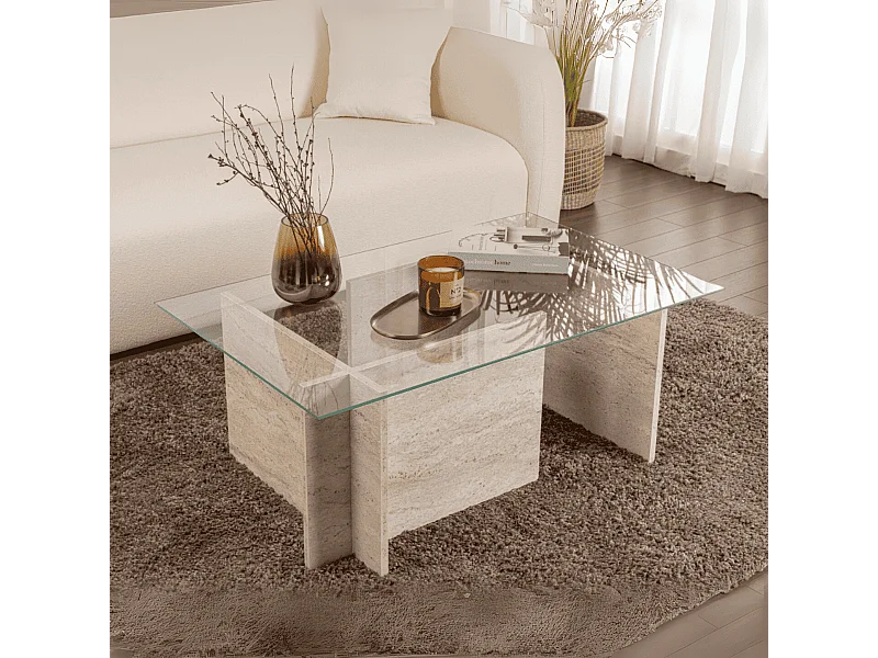 Table basse avec plateau en verre L105 cm - NOAH