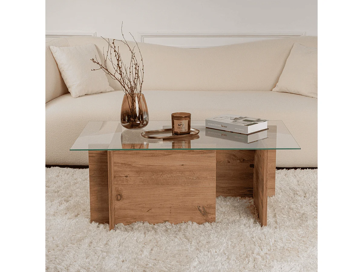 Couchtisch mit Glasplatte L105 cm - NOAH