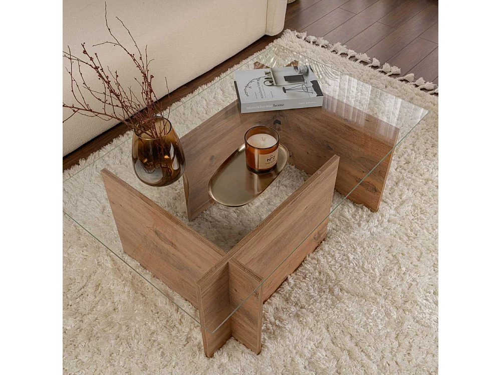 Couchtisch mit Glasplatte L105 cm - NOAH