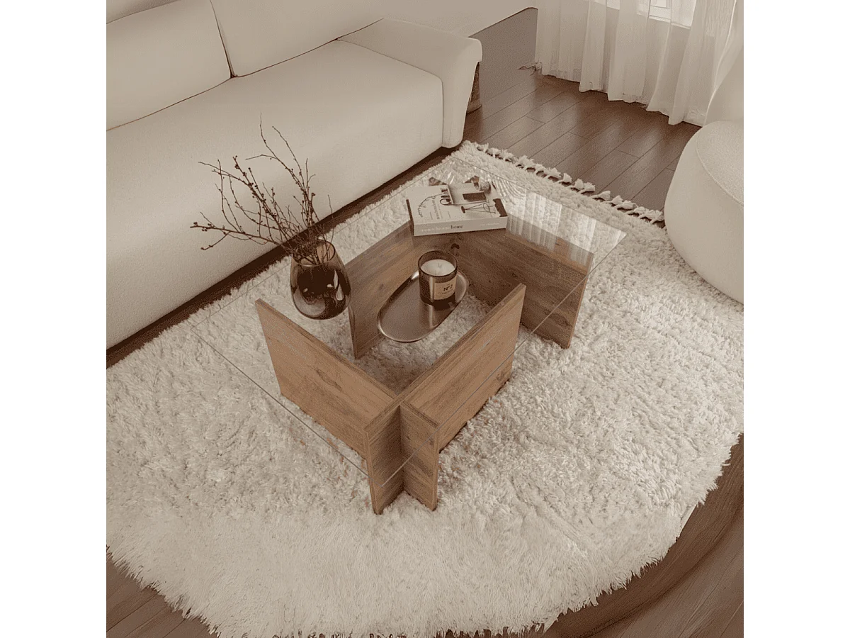 Table basse avec plateau en verre L105 cm - NOAH