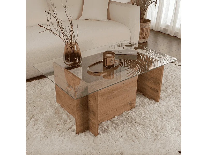 Table basse avec plateau en verre L105 cm - NOAH