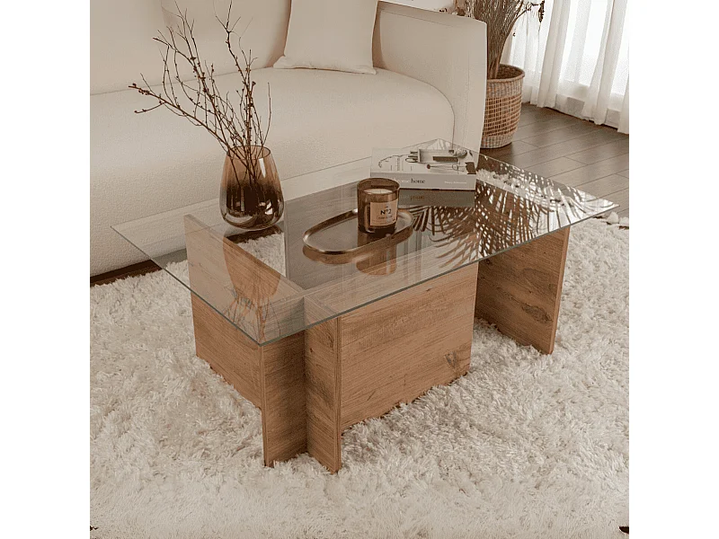 Couchtisch mit Glasplatte L105 cm - NOAH
