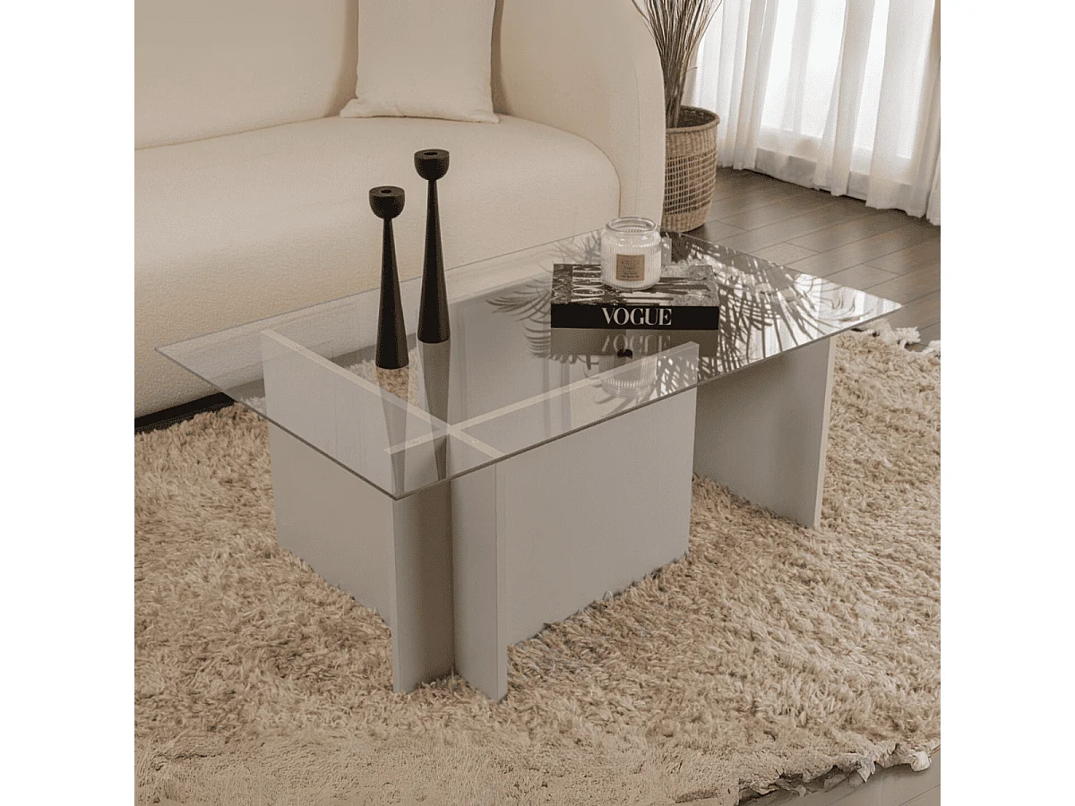Table basse avec plateau en verre L105 cm - NOAH