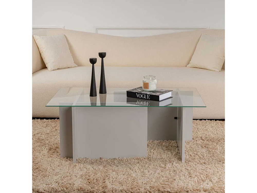 Table basse avec plateau en verre L105 cm - NOAH