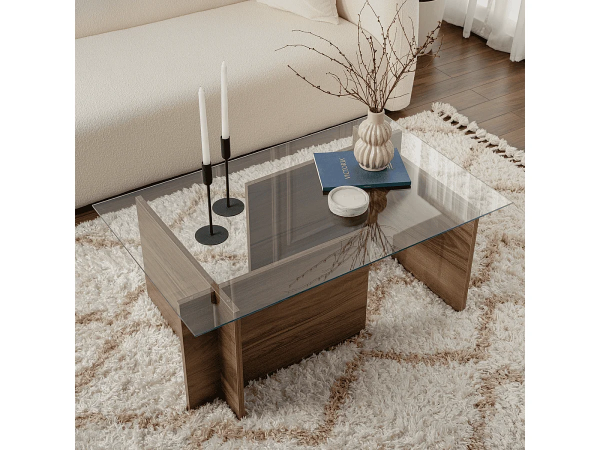 Table basse avec plateau en verre L105 cm - NOAH