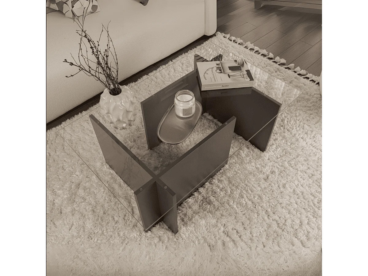 Table basse avec plateau en verre L105 cm - NOAH