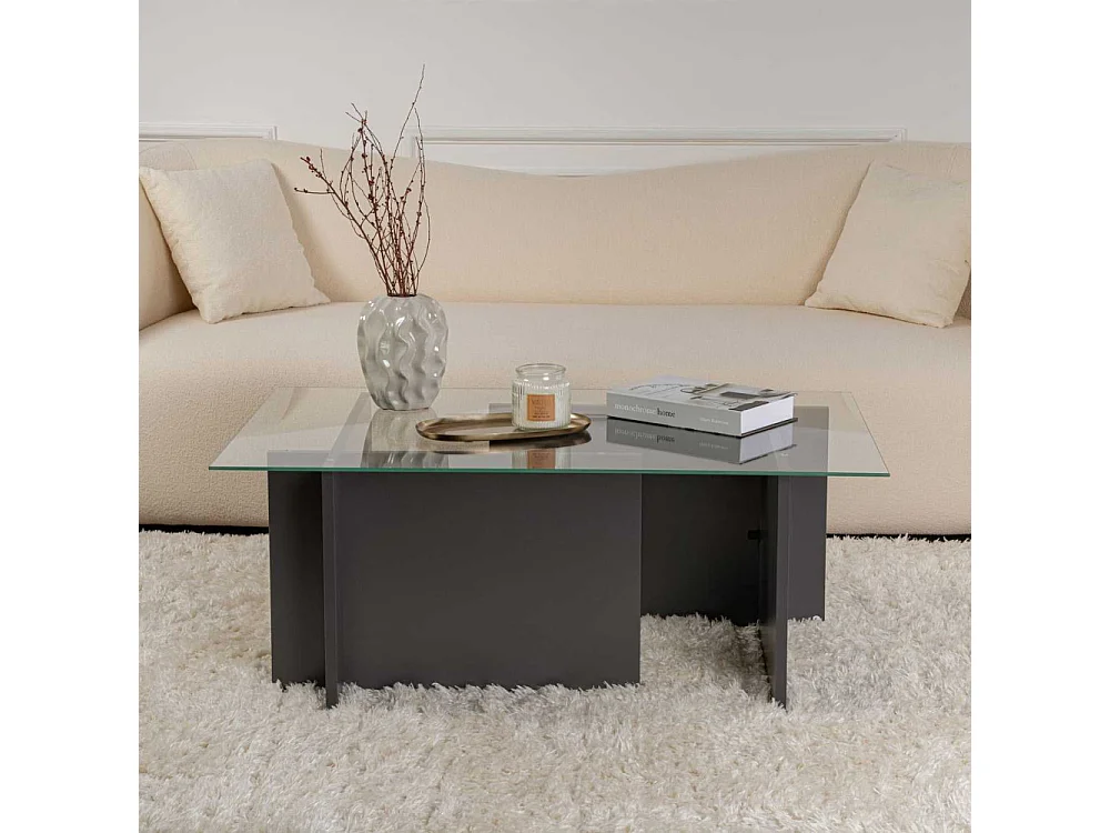 Table basse avec plateau en verre L105 cm - NOAH