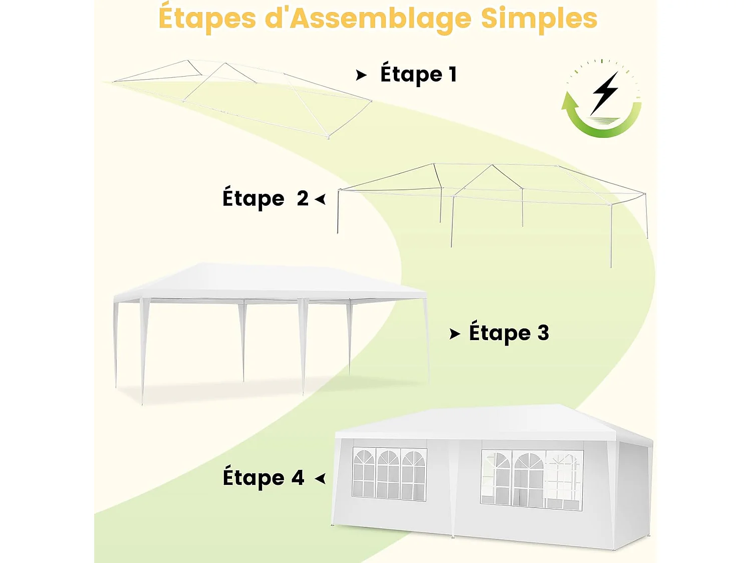 Tonnelle de Jardin Extérieur/Barnum 3x6m-18㎡ Tente de Réception avec 4 Parois Amovibles, Piquets de Terre et Fenêtre sur Côté, Sac de Transport Inclus