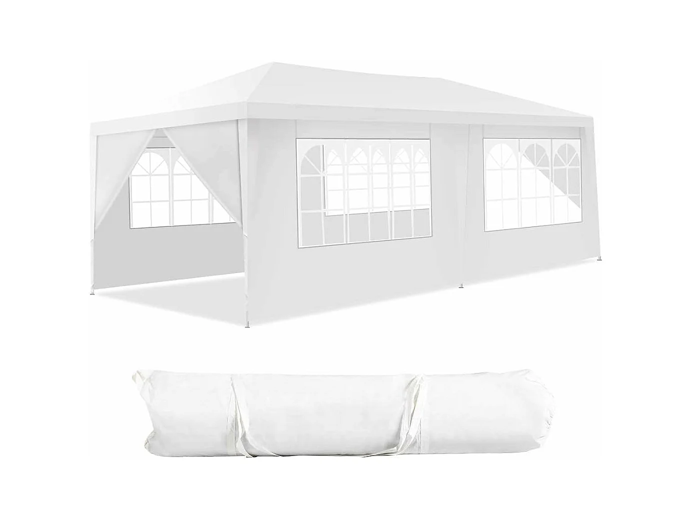 Tonnelle de Jardin Extérieur/Barnum 3x6m-18㎡ Tente de Réception avec 4 Parois Amovibles, Piquets de Terre et Fenêtre sur Côté, Sac de Transport Inclus