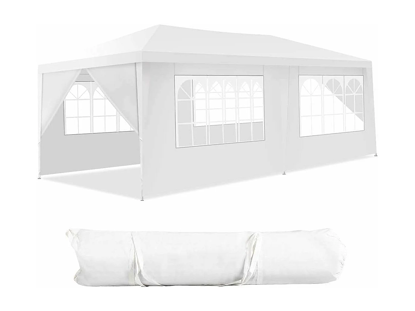 Tonnelle de Jardin Extérieur/Barnum 3x6m-18㎡ Tente de Réception avec 4 Parois Amovibles, Piquets de Terre et Fenêtre sur Côté, Sac de Transport Inclus