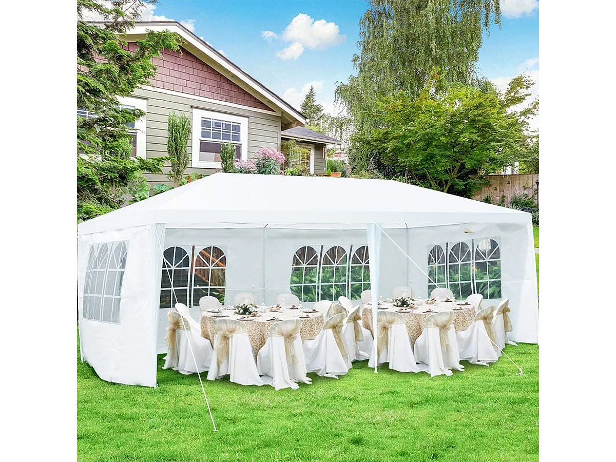 Tonnelle de Jardin Extérieur/Barnum 3x6m-18㎡ Tente de Réception avec 4 Parois Amovibles, Piquets de Terre et Fenêtre sur Côté, Sac de Transport Inclus