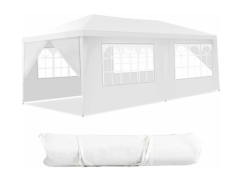 Tonnelle de Jardin Extérieur/Barnum 3x6m-18㎡ Tente de Réception avec 4 Parois Amovibles, Piquets de Terre et Fenêtre sur Côté, Sac de Transport Inclus