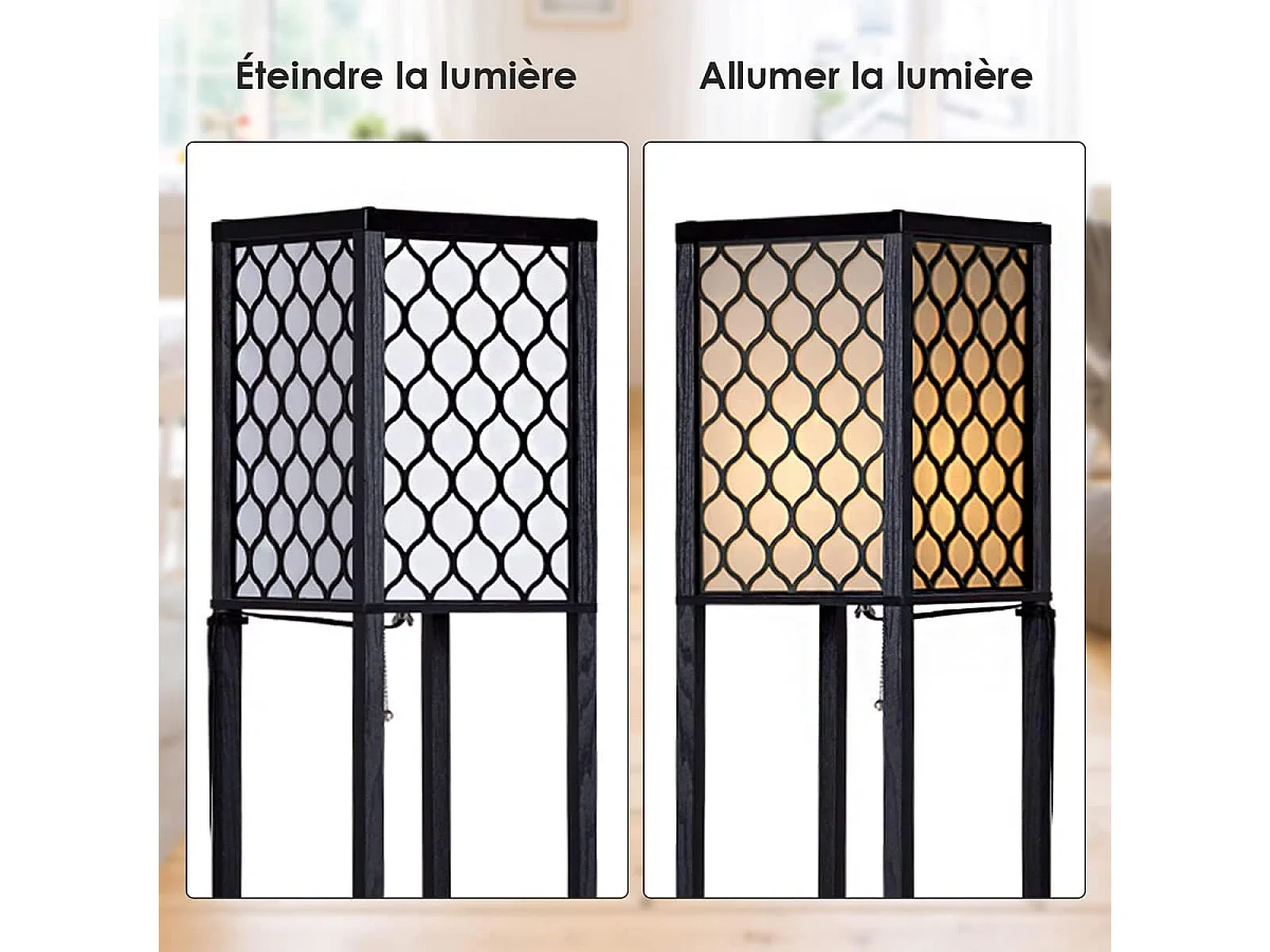 Lampadaire avec 3 niveaux etagère 220-240v,60w design scandinave (ampoule non inclus)