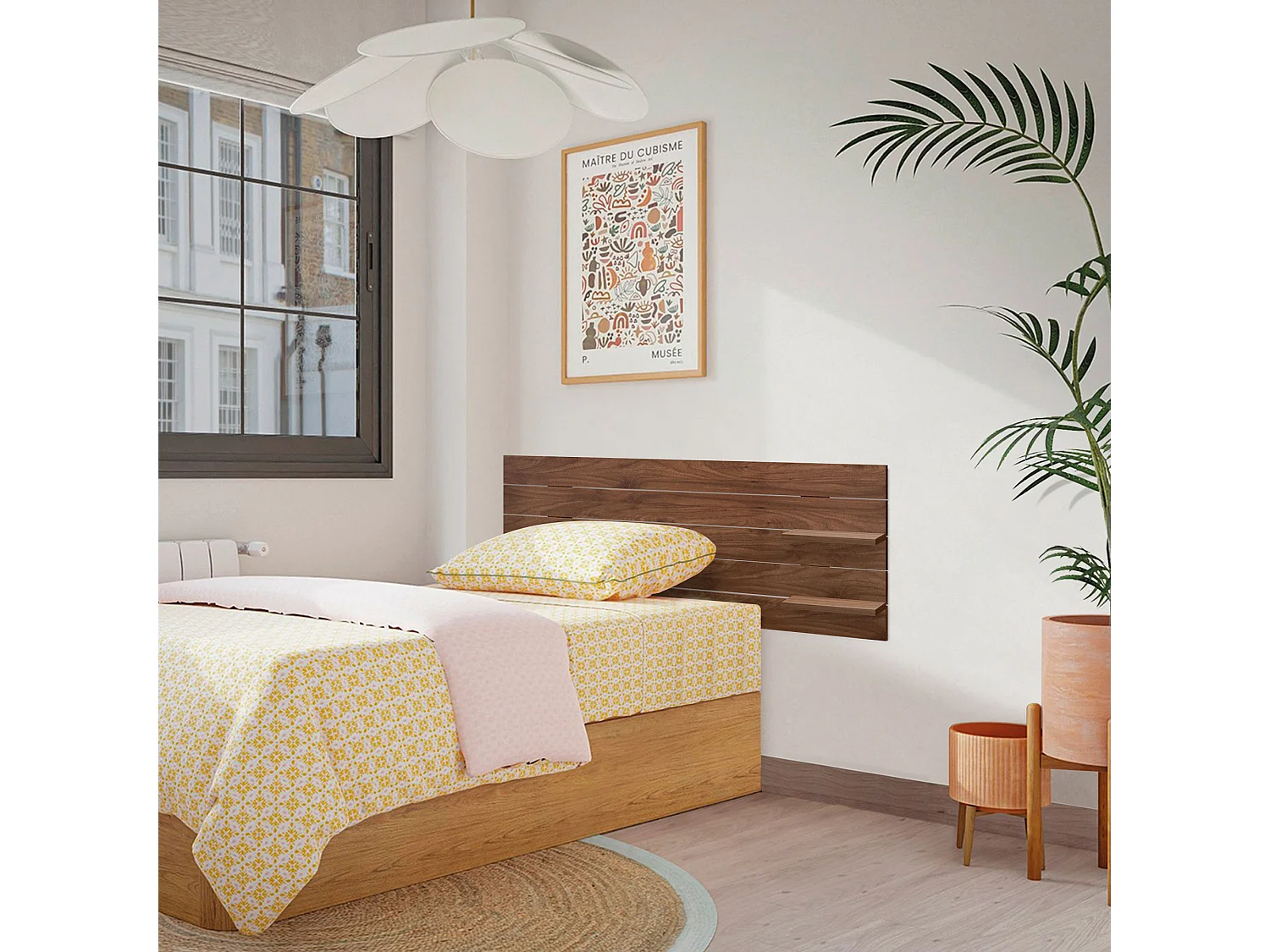 DHOME Tête de lit avec étagères en bois recyclé DM à suspendre au mur style palette japonaise avec pieds de lit nordique vintage (bois de noyer 160 cm)