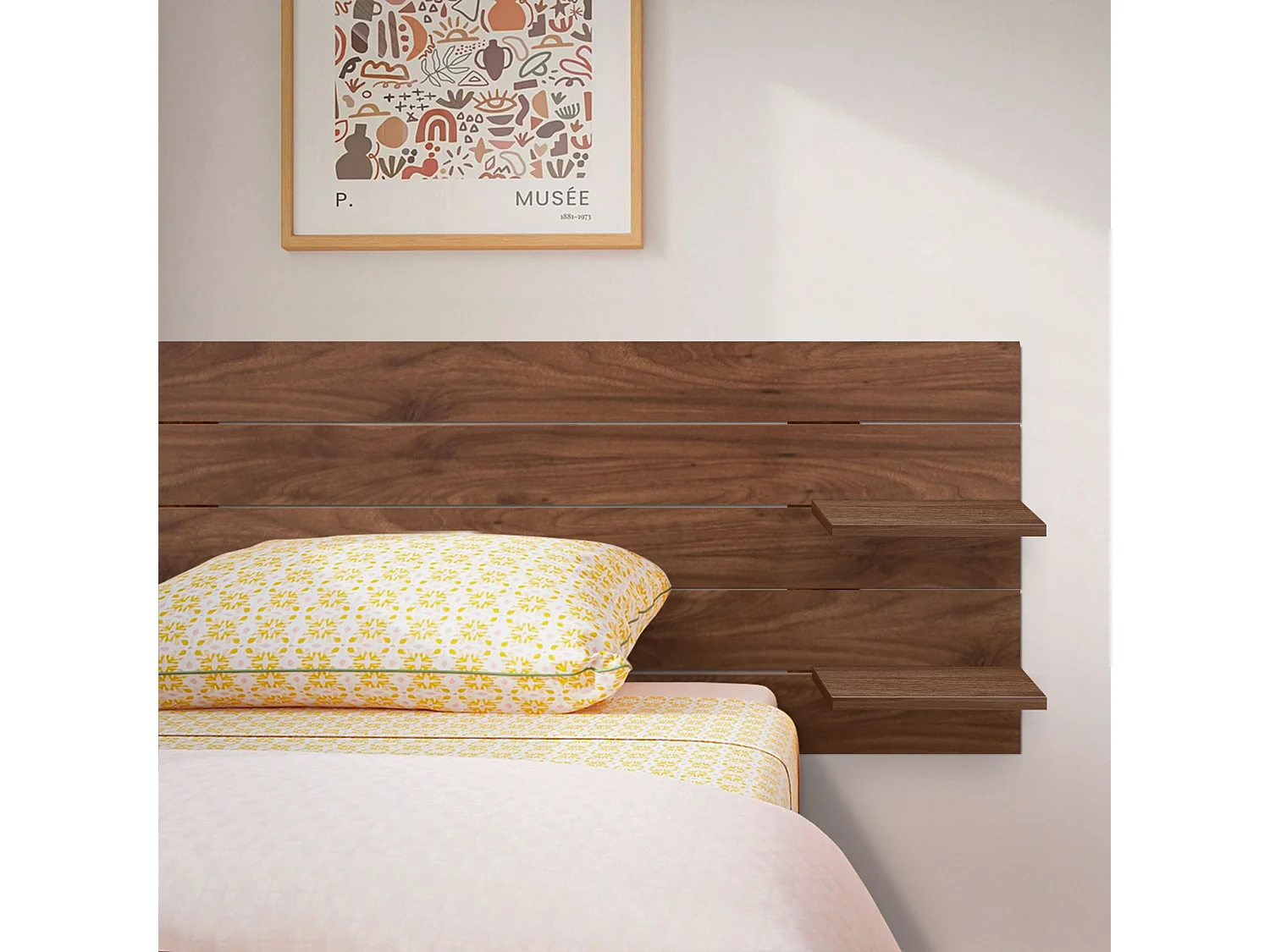 DHOME Testiera con ripiani in legno riciclato DM sospeso a parete in stile pallet orizzontale con gambe Letto vintage nordico (legno di noce 160 cm)