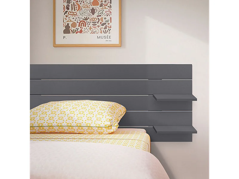 DHOME Hoofdbord met planken van gerecycled hout DM Muurhangend Japanse palletstijl met Scandinavische vintage bedpoten (160 cm effen grijs)