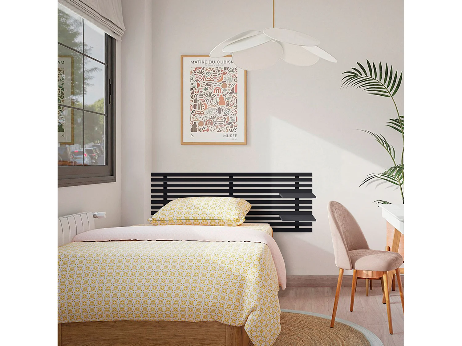 DHOME Tête de lit avec étagères en bois recyclé DM Tenture murale Style palette japonaise Lit nordique vintage (160 cm Noir massif)