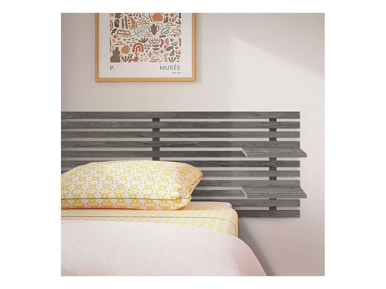 DHOME Testiera con ripiani in legno riciclato DM Letto sospeso a parete in stile nordico giapponese con pallet (legno di frassino 145 cm)