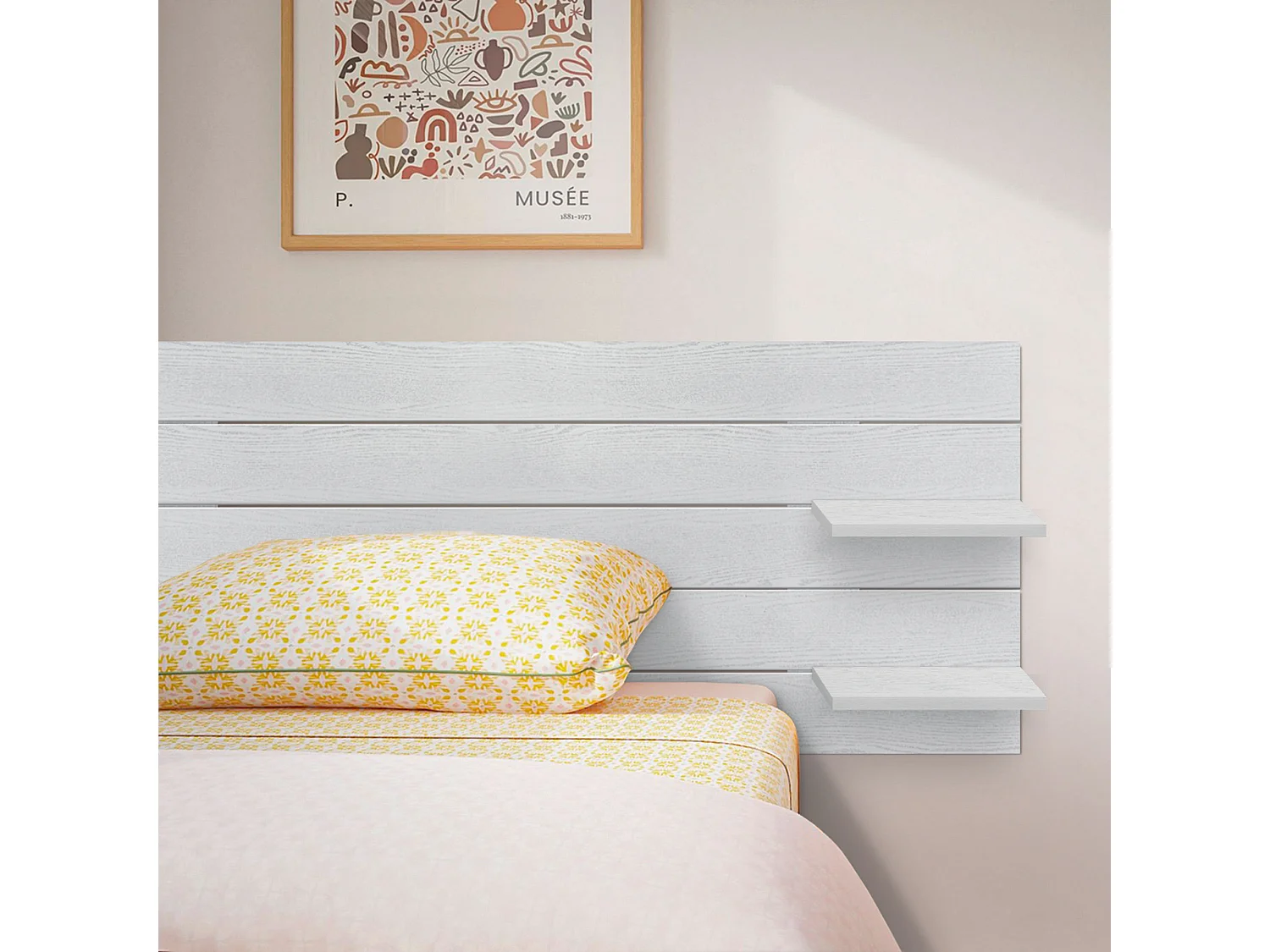 DHOME Tête de lit avec étagères en bois recyclé DM à suspendre au mur style palette japonaise avec pieds de lit nordique vintage (bois blanc 160 cm)