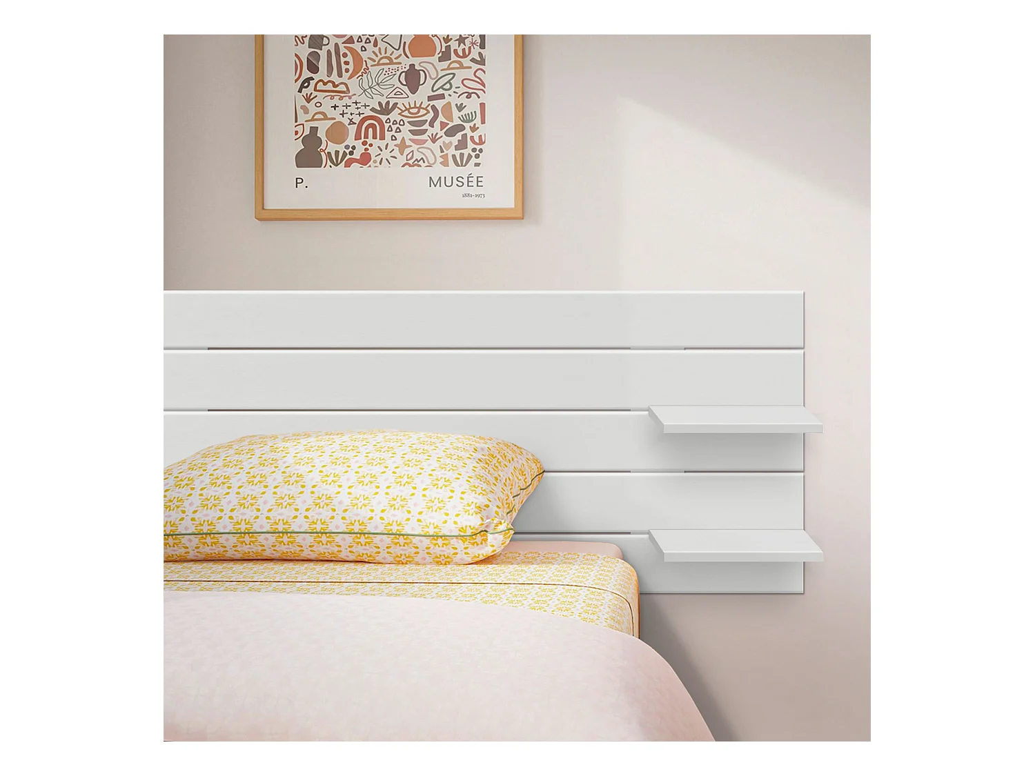 DHOME Hoofdeinde met gerecyclede houten planken DM muurhangend Japanse palletstijl met Scandinavische vintage bedpoten (160 cm effen wit)