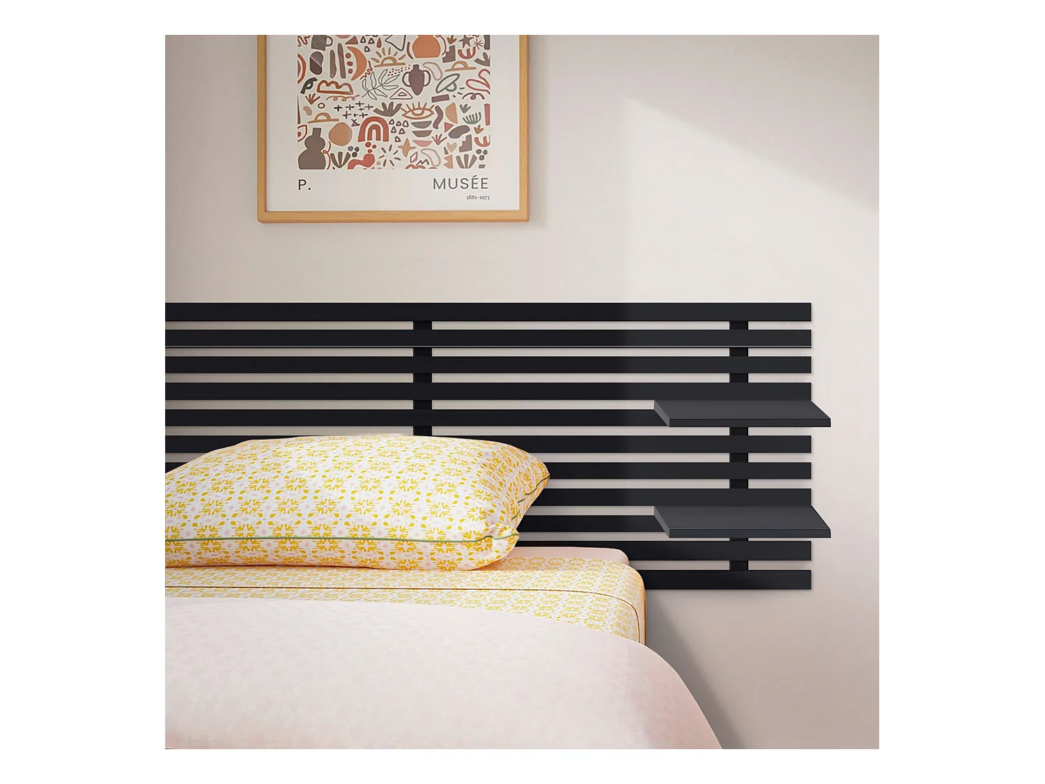 DHOME Tête de lit avec étagères en bois recyclé DM Tenture murale Style palette japonaise Lit nordique vintage (145 cm Noir massif)