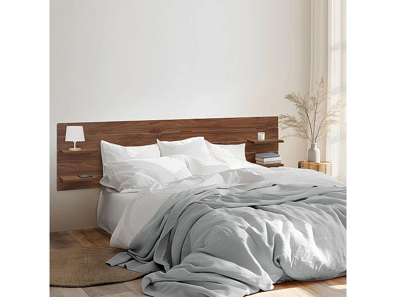 DHOME Kopfteil mit Regalen aus recyceltem Holz, DM-Wandbehang, horizontaler Palettenstil mit Beinen, nordisches Vintage-Bett (290 cm Walnussholz)