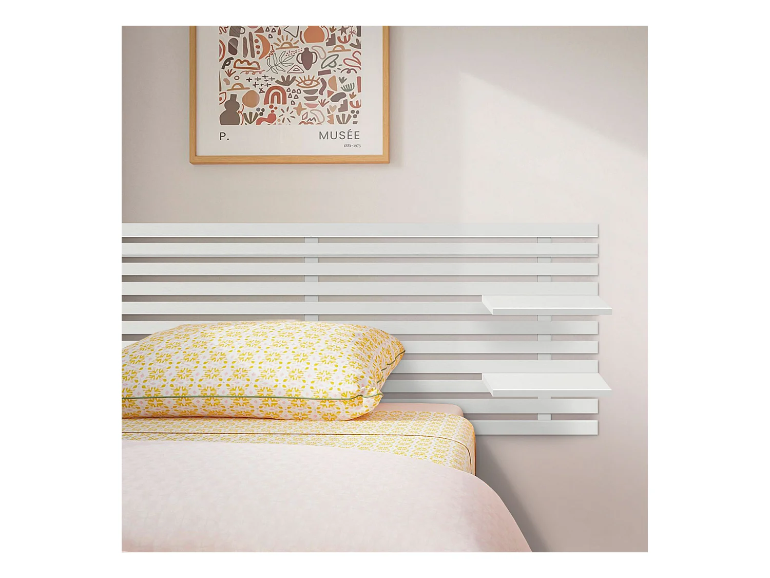 DHOME Kopfteil mit Regalen aus recyceltem Holz, DM-Wandbehang, japanischer Paletten-Stil, nordisches Vintage-Bett (160 cm massiv weiß)