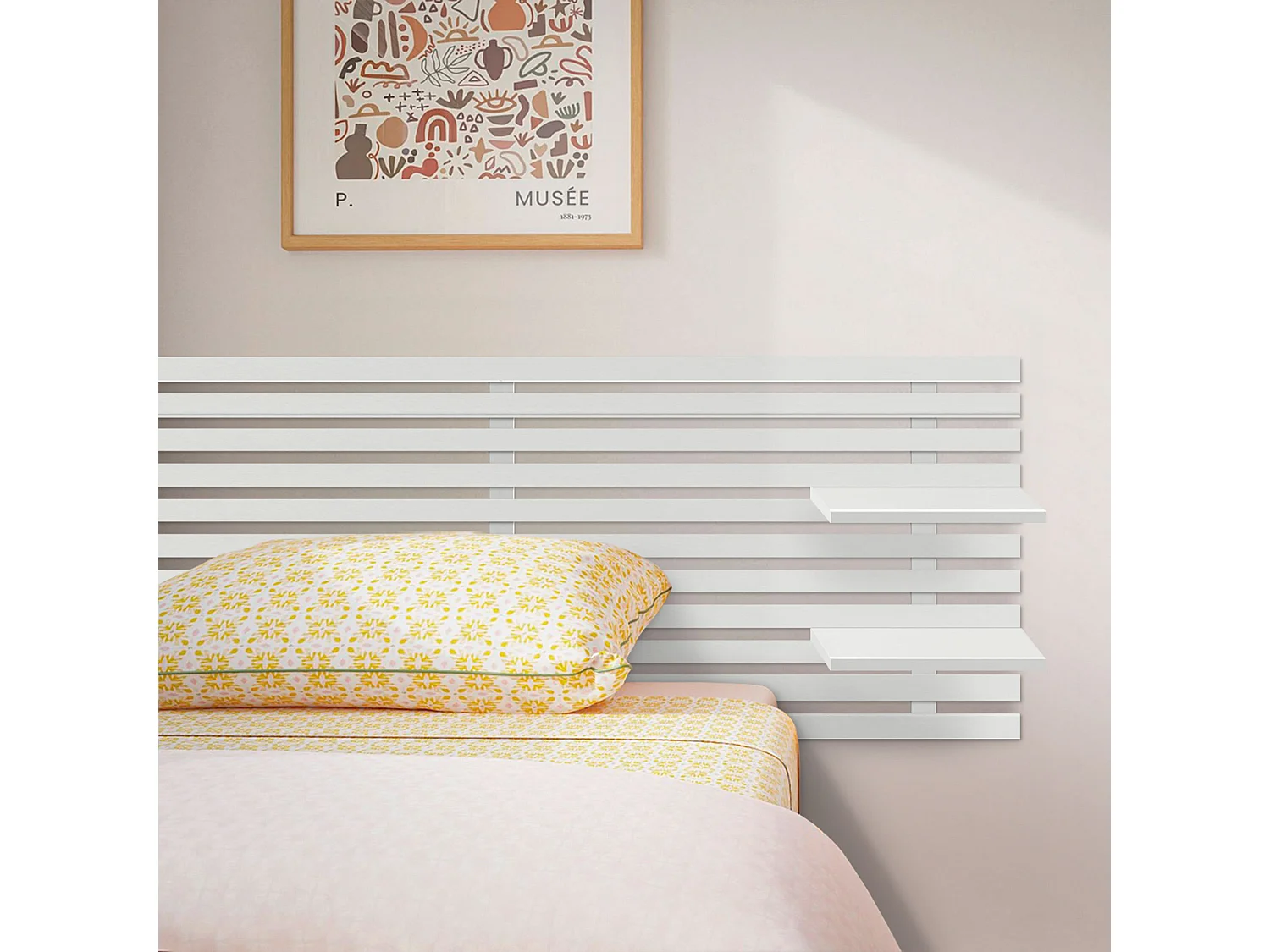 DHOME Hoofdbord met gerecyclede houten planken DM muurhangend Japans palletstijl Scandinavisch vintage bed (160 cm effen wit)