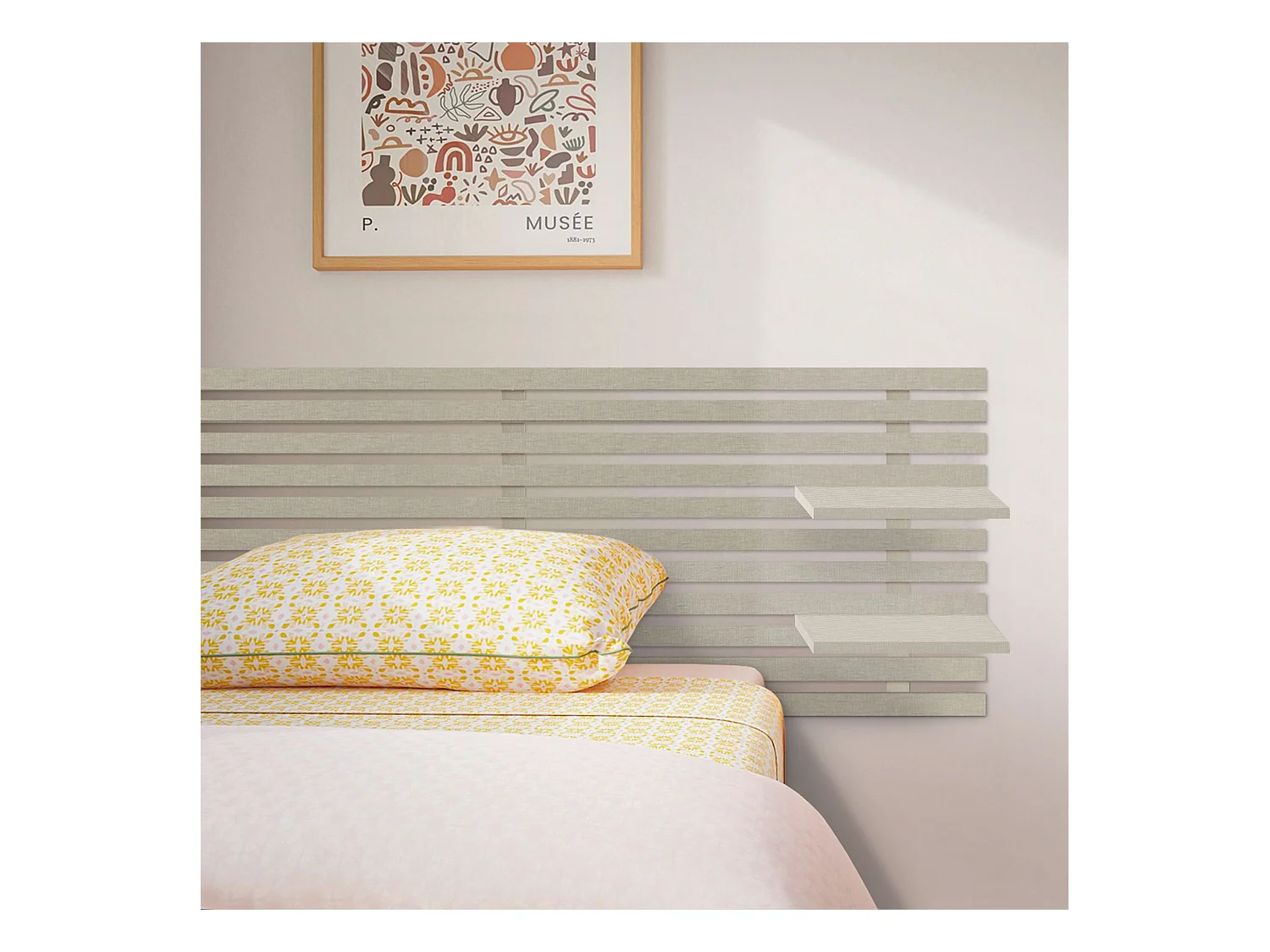 DHOME Hoofdeinde met gerecyclede houten planken DM muurhangend Japans palletstijl Scandinavisch vintage bed (160 cm linnen afwerking)