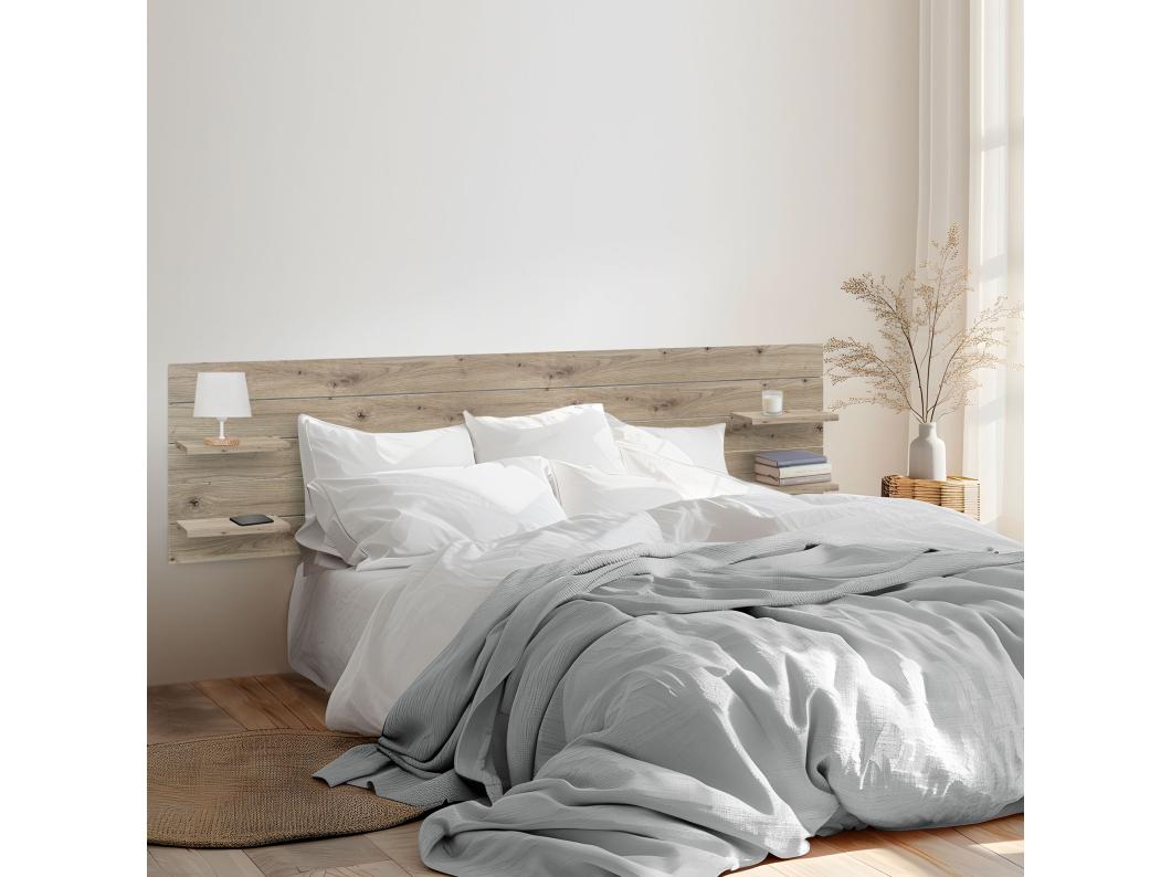 DHOME Hoofdbord met planken van gerecycled hout DM Muurhangend Horizontaal Palletstijl met Poten Nordic Vintage Bed (290cm Eiken)