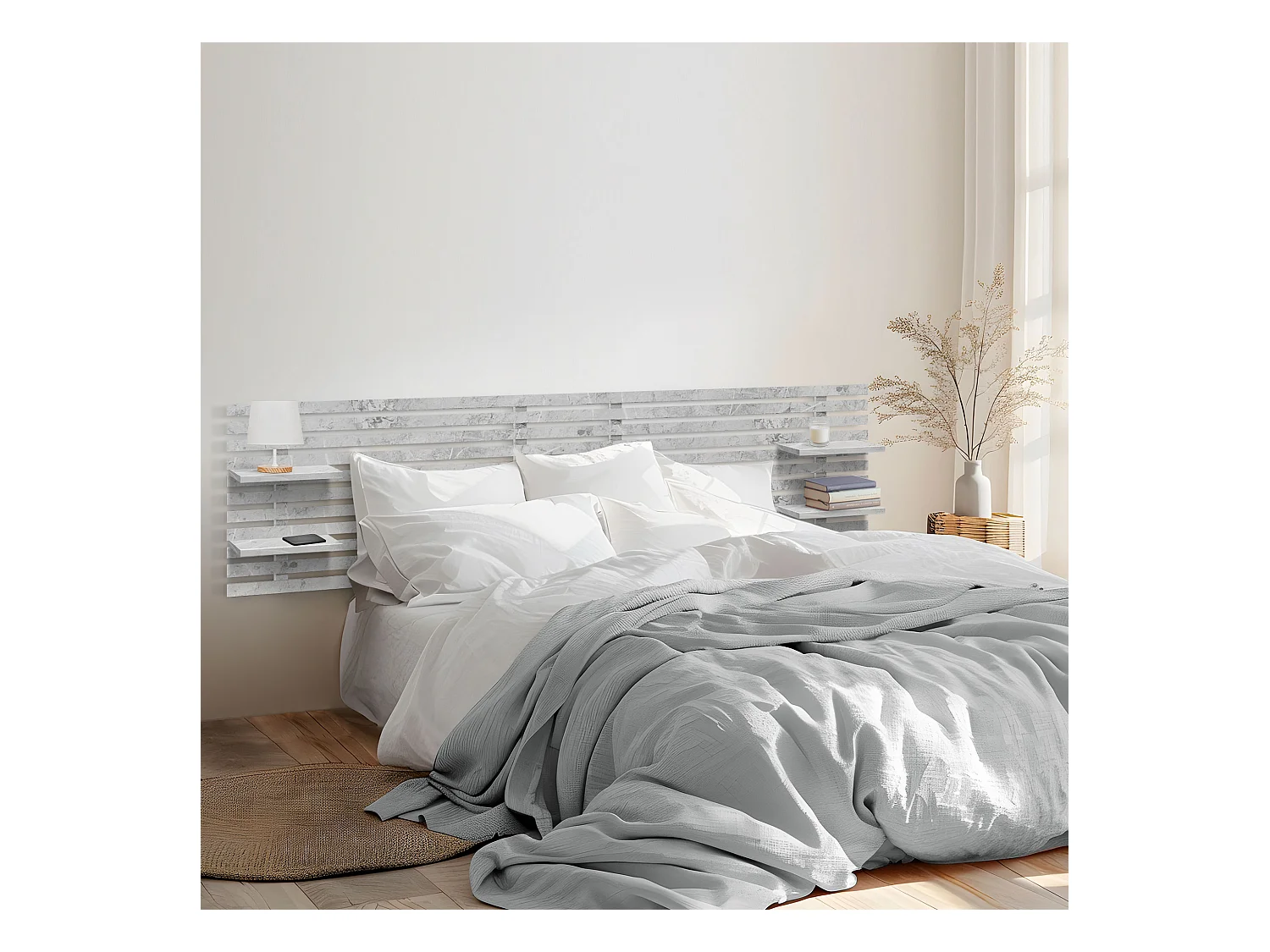 DHOME Tête de lit avec étagères en bois recyclé DM Tenture murale Style palette japonaise Lit nordique vintage (finition marbre 270 cm)