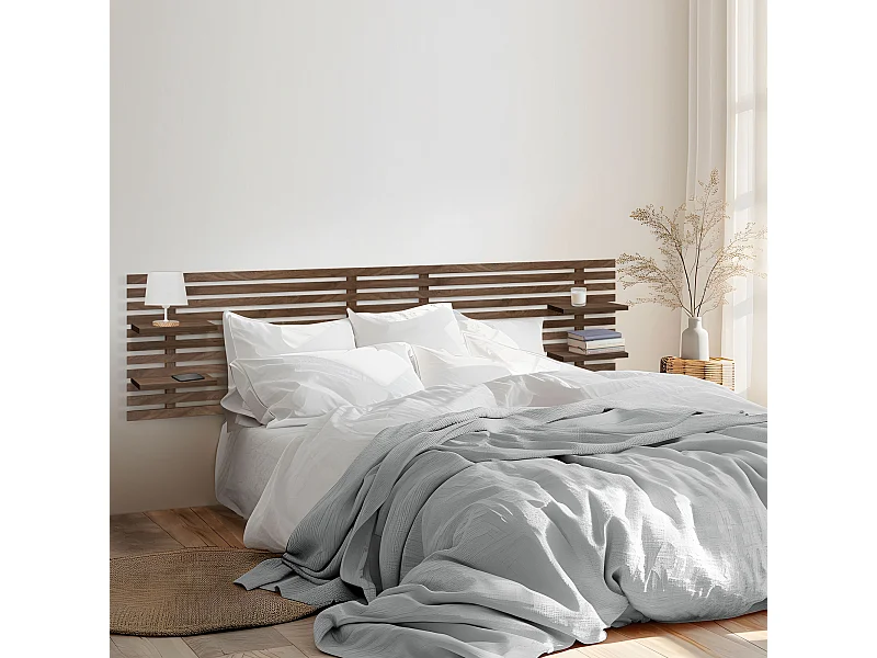 DHOME Tête de lit avec étagères en bois recyclé DM Tenture murale Style palette japonaise Lit nordique vintage (bois de noyer 290 cm)