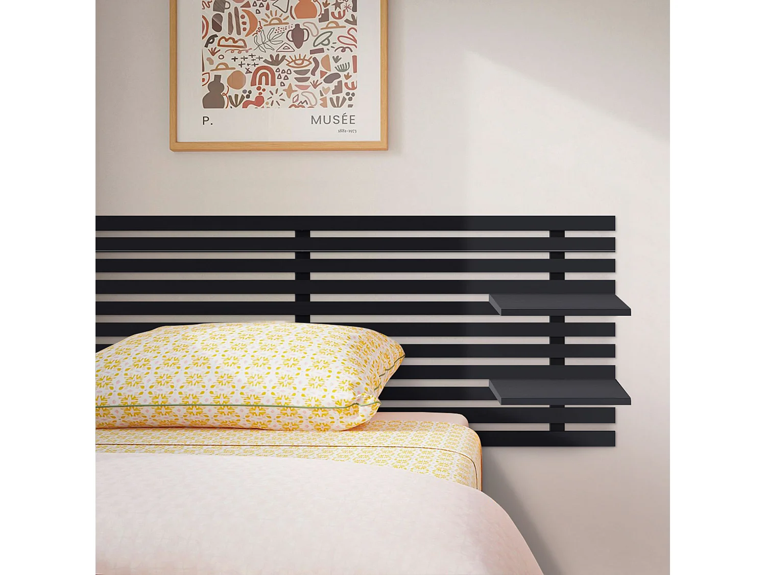 DHOME Tête de lit avec étagères en bois recyclé DM Tenture murale Style palette japonaise Lit nordique vintage (135 cm Noir massif)