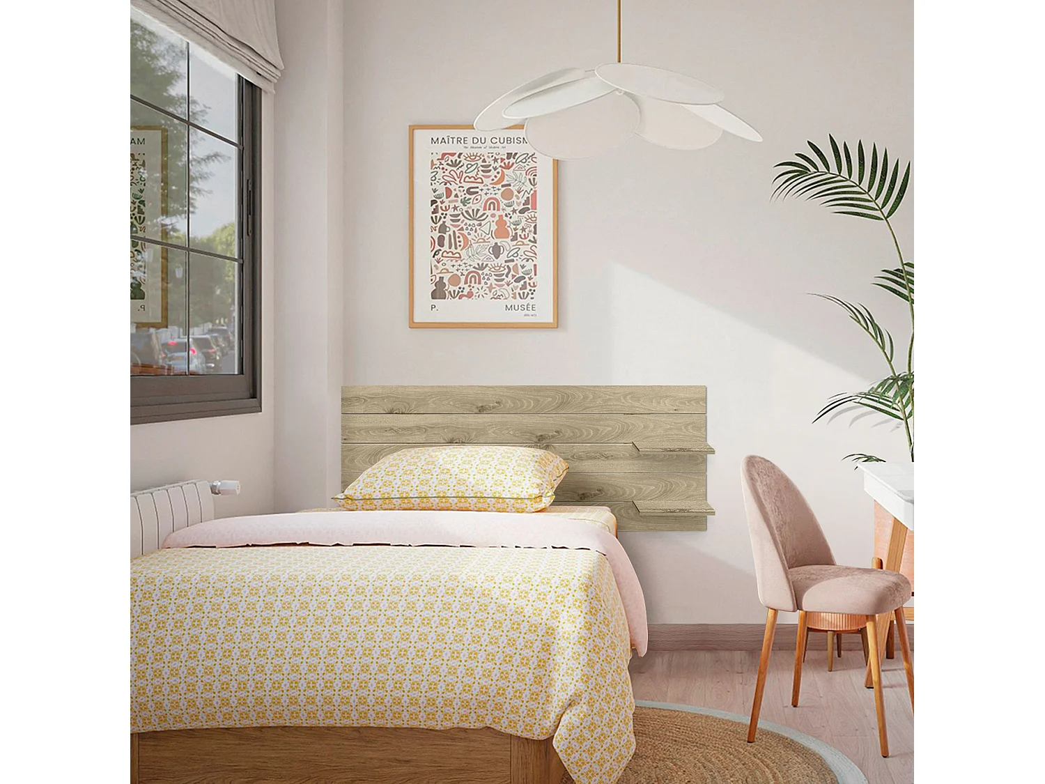 DHOME Tête de lit avec étagères en bois recyclé DM à suspendre au mur style palette japonaise avec pieds de lit nordique vintage (bois cambrien 135 cm)