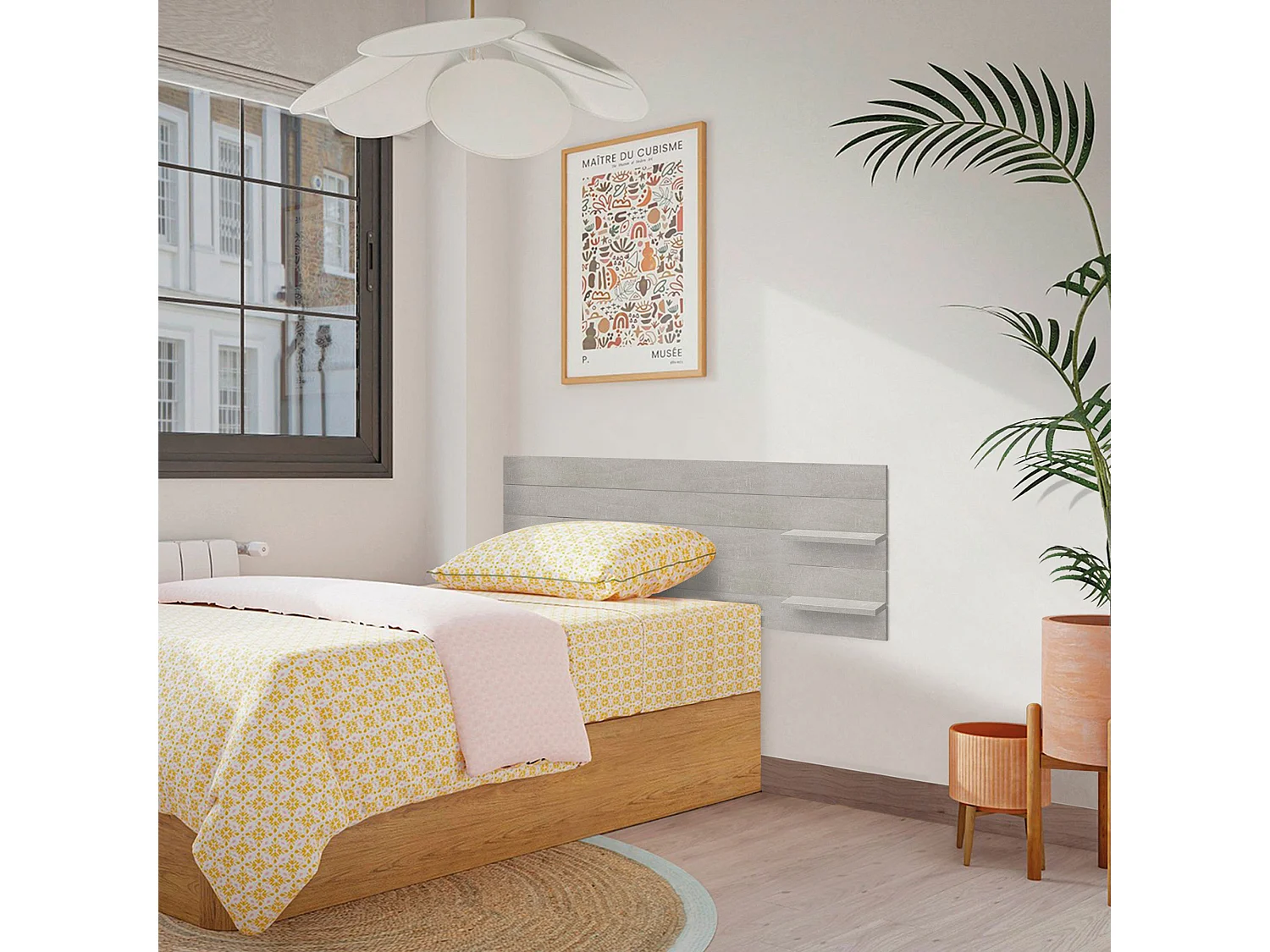 DHOME Tête de lit avec étagères en bois recyclé DM à suspendre au mur style palette japonaise avec pieds de lit nordique vintage (gris tribal 160 cm)