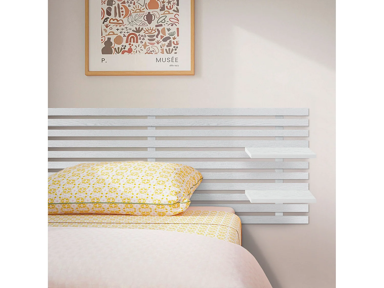 DHOME Testiera con ripiani in legno riciclato DM sospeso a parete in stile nordico giapponese con pallet (legno bianco 160 cm)