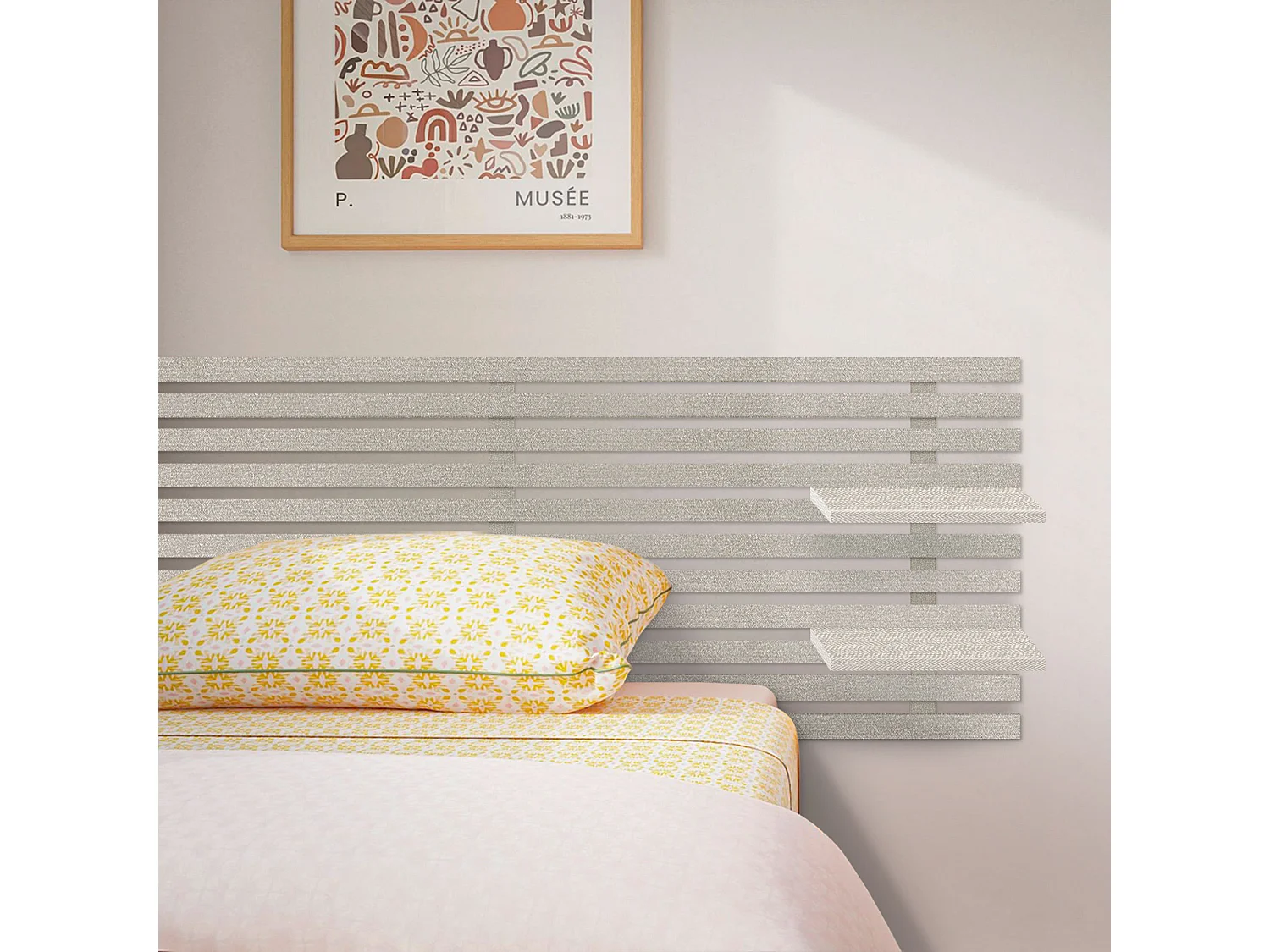 Cabeceira DHOME com prateleiras de madeira reciclada DM suspensa na parede estilo japonês estilo palete cama vintage nórdica (espinhos bege de 135 cm)