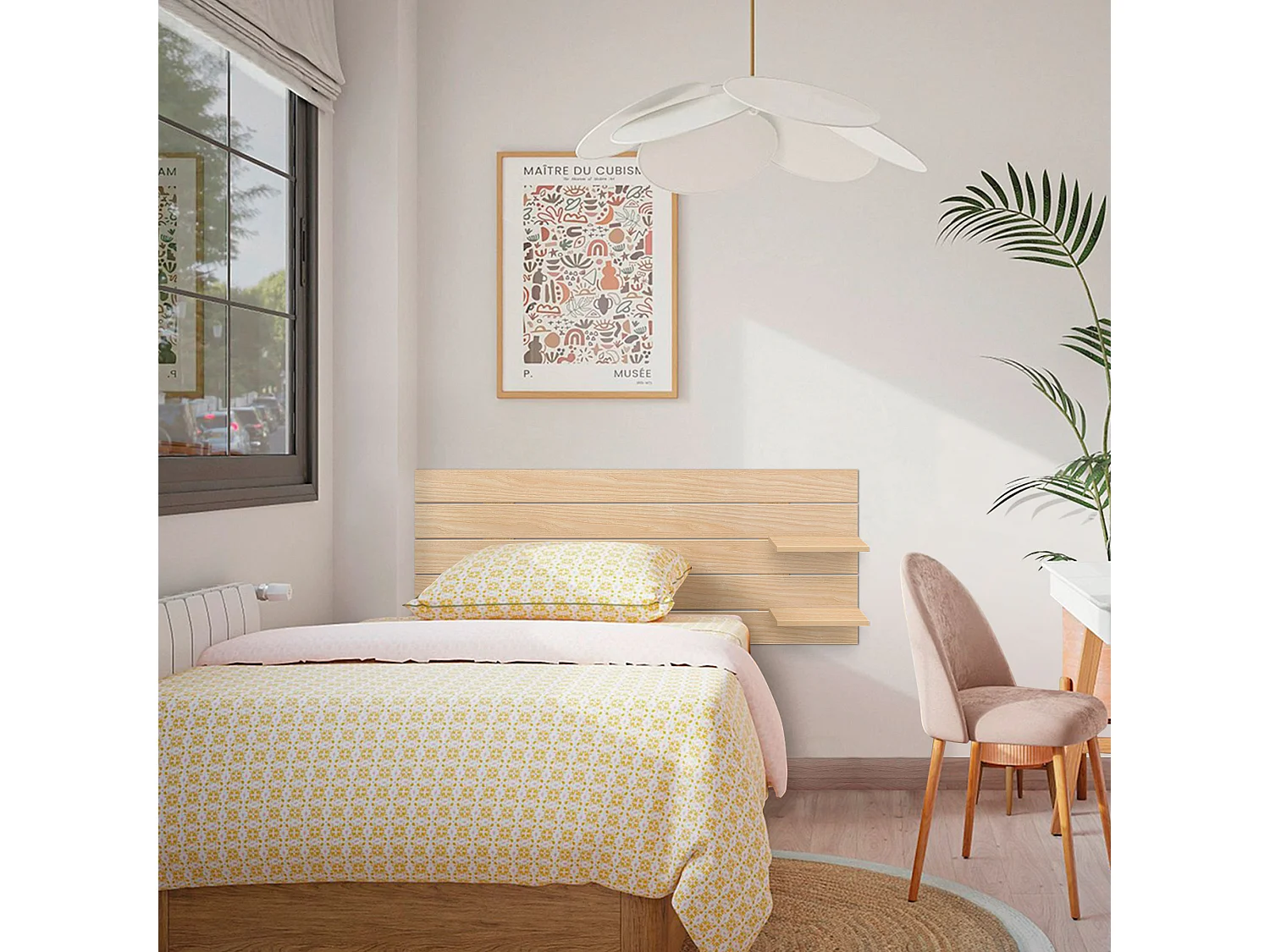 DHOME Tête de lit avec étagères en bois recyclé DM à suspendre au mur style palette horizontale avec pieds lit vintage nordique (bois naturel 135 cm)