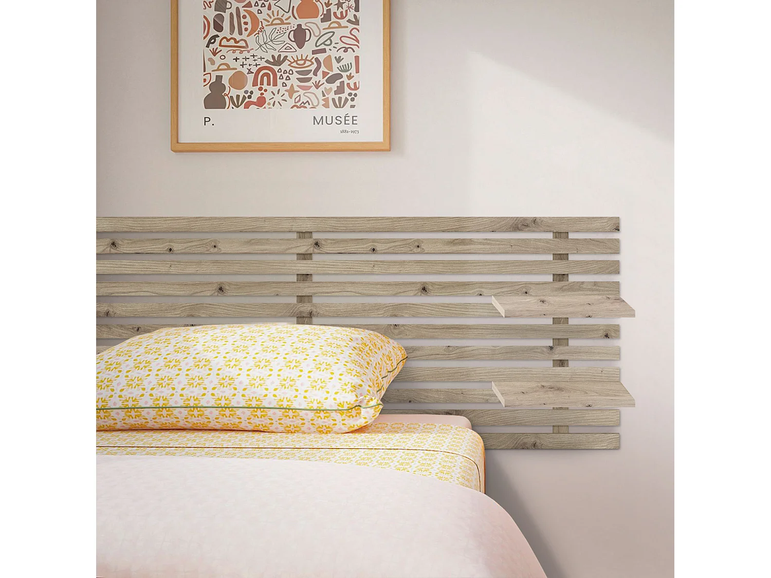 DHOME Testiera con ripiani in legno riciclato DM Letto sospeso a parete in stile nordico giapponese con pallet (rovere 160 cm)