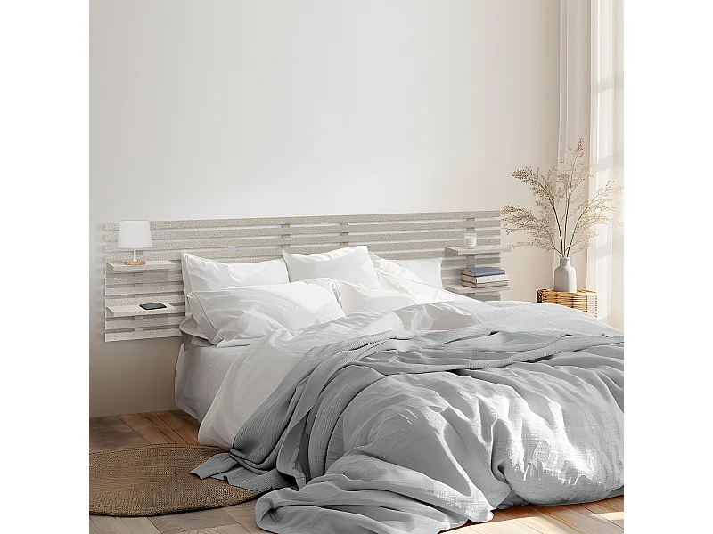 DHOME Hoofdeinde met gerecyclede houten planken DM muurhangend Japans palletstijl Scandinavisch vintage bed (290 cm beige spikes)