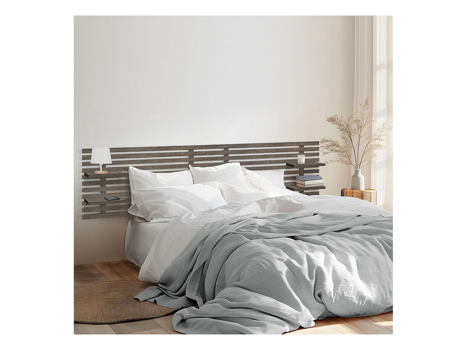 DHOME Tête de lit avec étagères en bois recyclé DM Tenture murale Style palette japonaise Lit nordique vintage (chêne d'Amazone 270 cm)