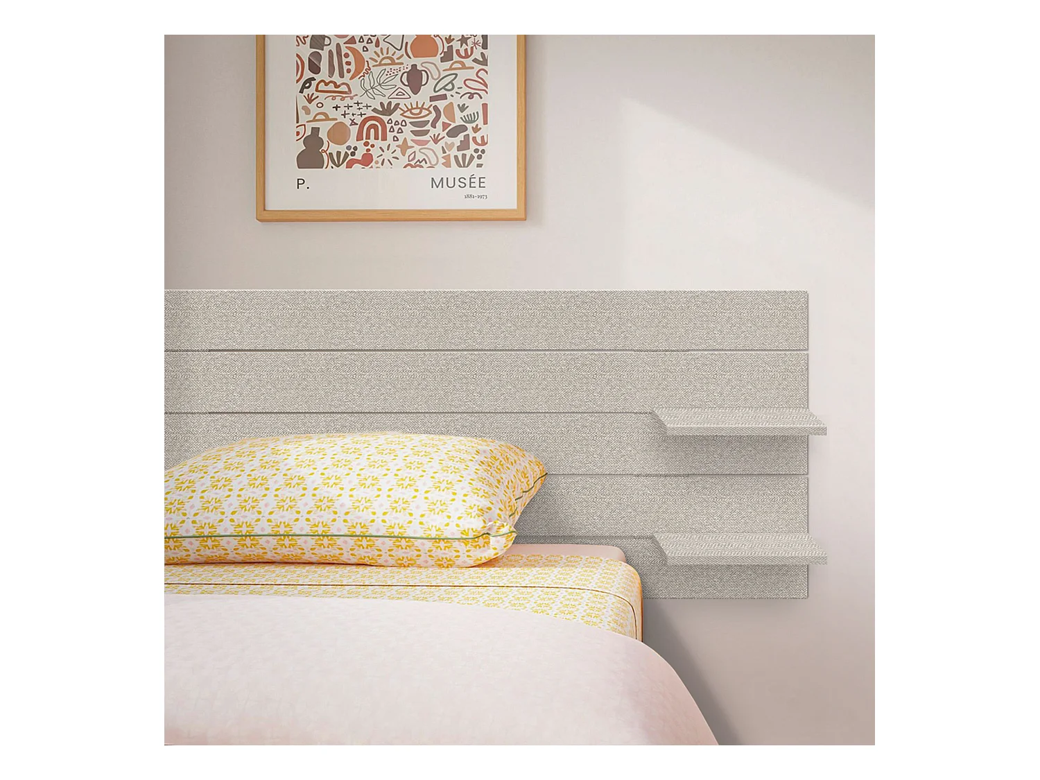 DHOME Tête de lit avec étagères en bois recyclé DM à suspendre au mur style palette japonaise avec pieds de lit nordique vintage (pointes beiges 145 cm)